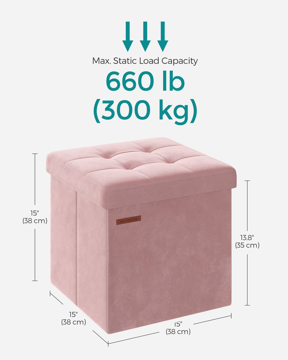 Storage Ottoman Bench – Velvet – Jelly Pink – Foldable Design with Lid