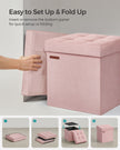 Storage Ottoman Bench – Velvet – Jelly Pink – Foldable Design with Lid