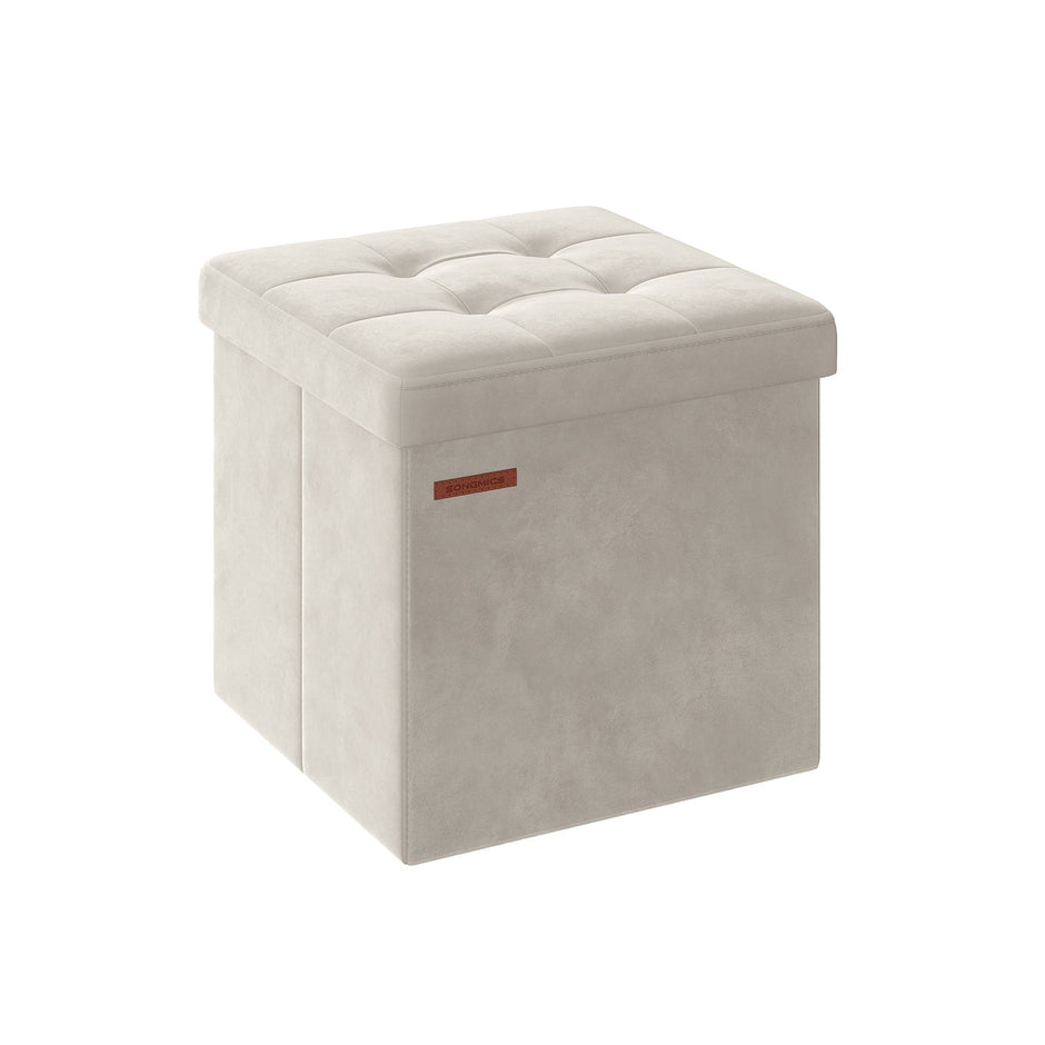 Foldable Storage Ottoman – Velvet – Cream White – Versatile Bench with Lid for Living Room, Hallway, Bedroom