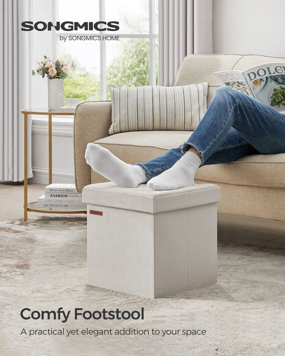Foldable Storage Ottoman – Velvet – Cream White – Versatile Bench with Lid for Living Room, Hallway, Bedroom