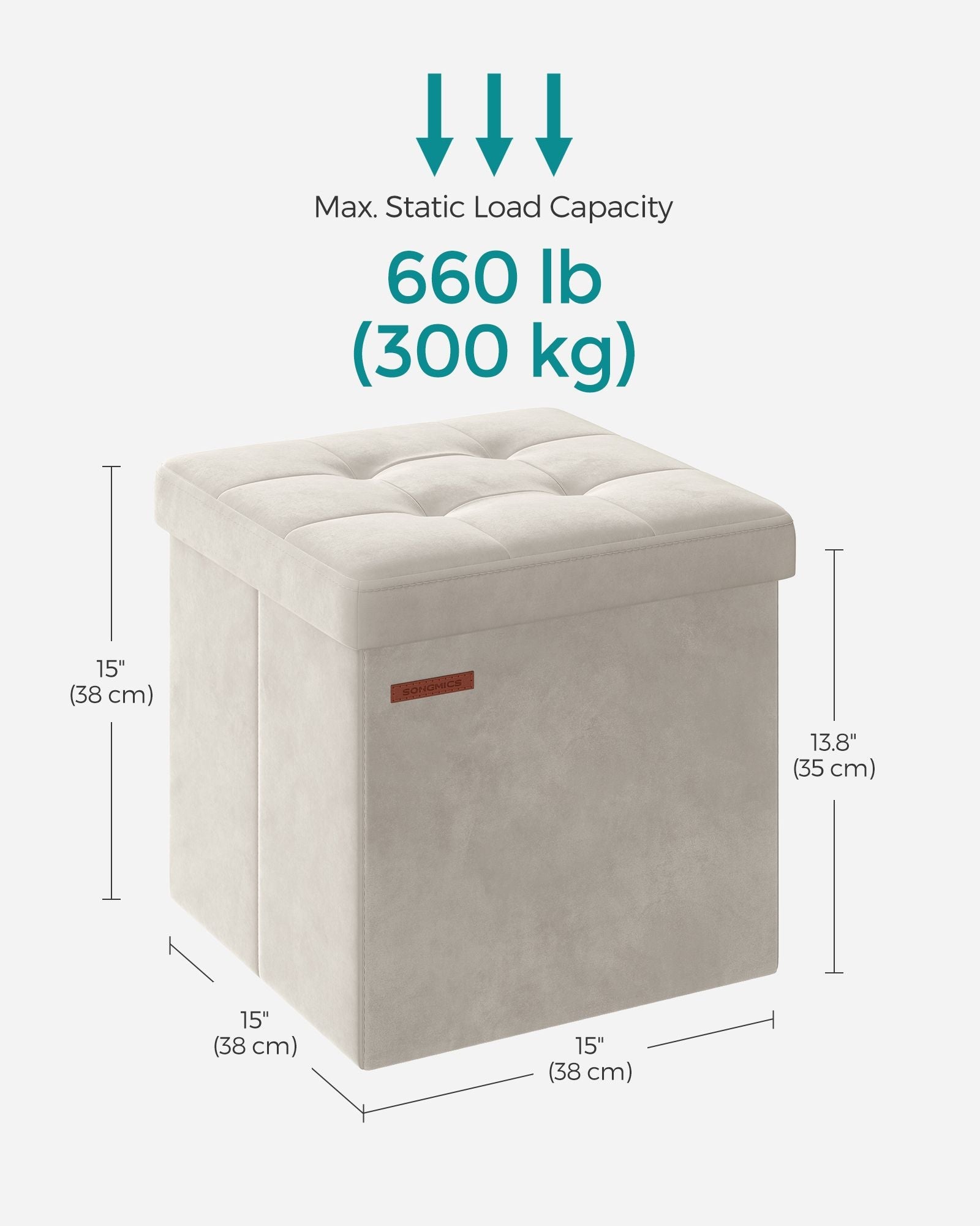 Foldable Storage Ottoman – Velvet – Cream White – Versatile Bench with Lid for Living Room, Hallway, Bedroom