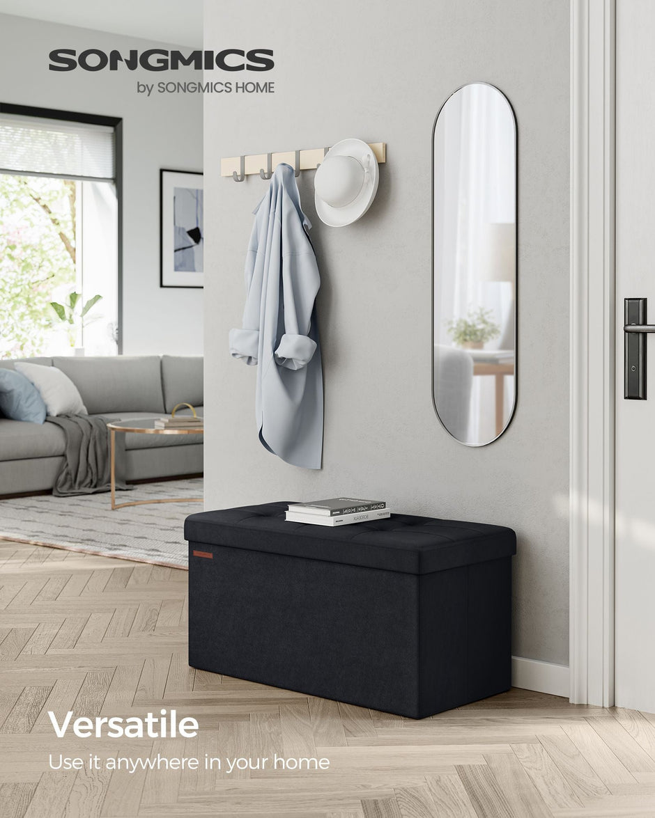 Foldable Velvet Storage Ottoman Bench – Ink Black – Includes 2 Extra Storage Boxes – 300 kg Load Capacity – Ideal for Hallway and Living Room