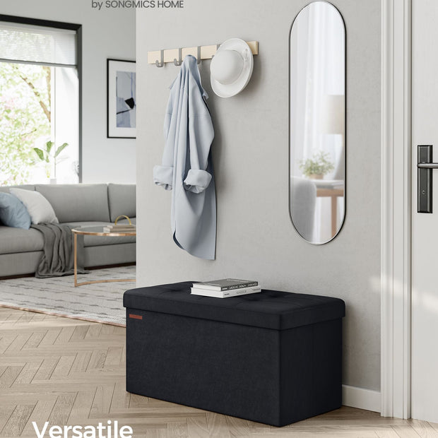 Foldable Velvet Storage Ottoman Bench – Ink Black – Includes 2 Extra Storage Boxes – 300 kg Load Capacity – Ideal for Hallway and Living Room