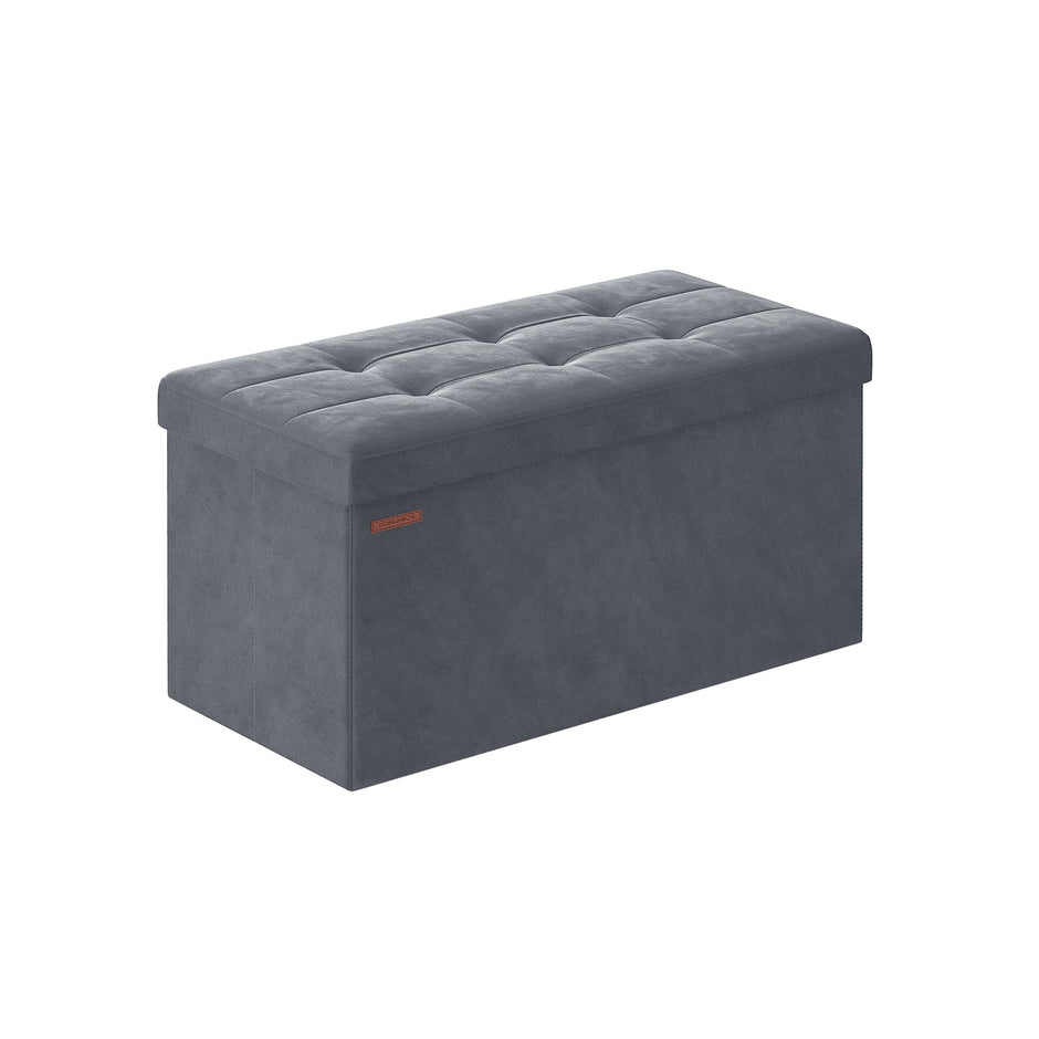 Foldable Storage Ottoman Bench – Velvet – Grey – Includes Extra Storage Boxes