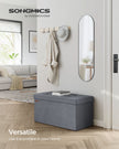 Foldable Storage Ottoman Bench – Velvet – Grey – Includes Extra Storage Boxes