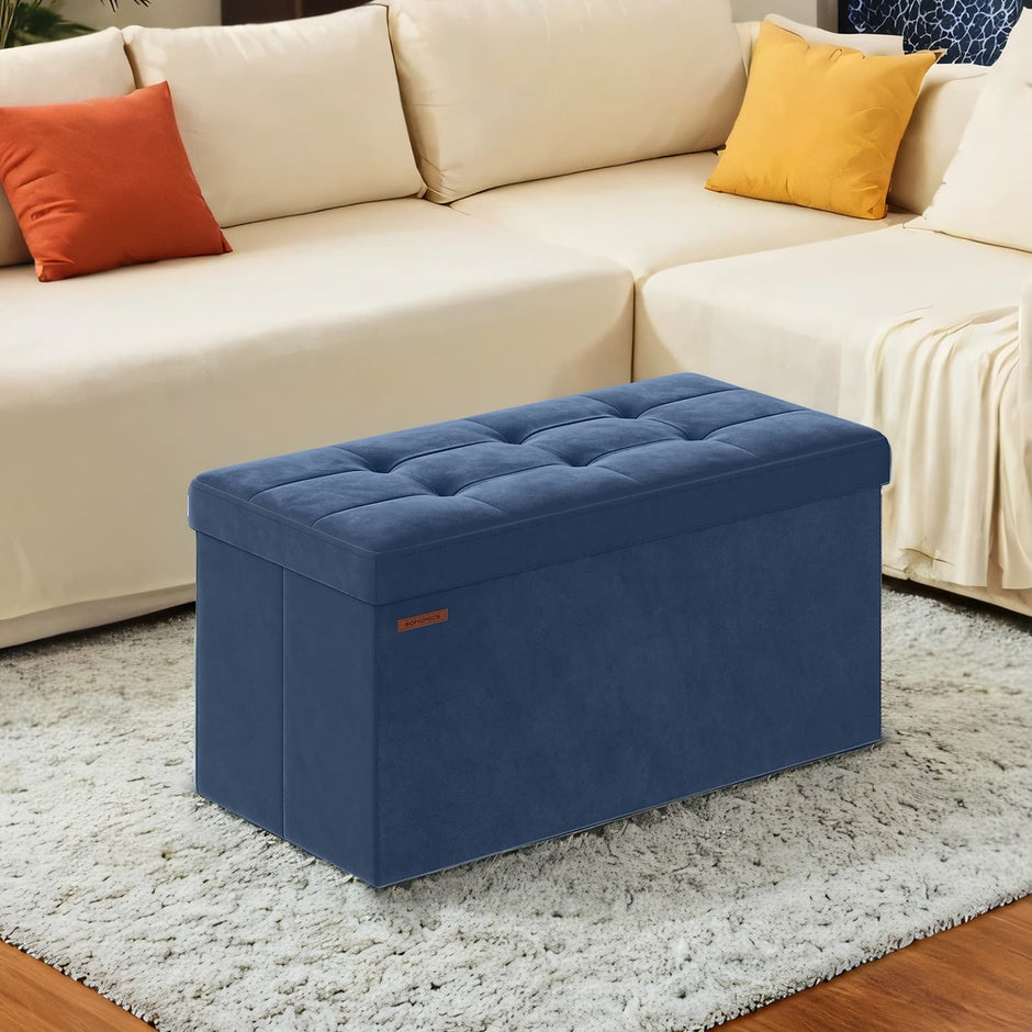 Foldable Storage Ottoman – Velvet – Slate Grey – Includes 2 Extra Storage Boxes