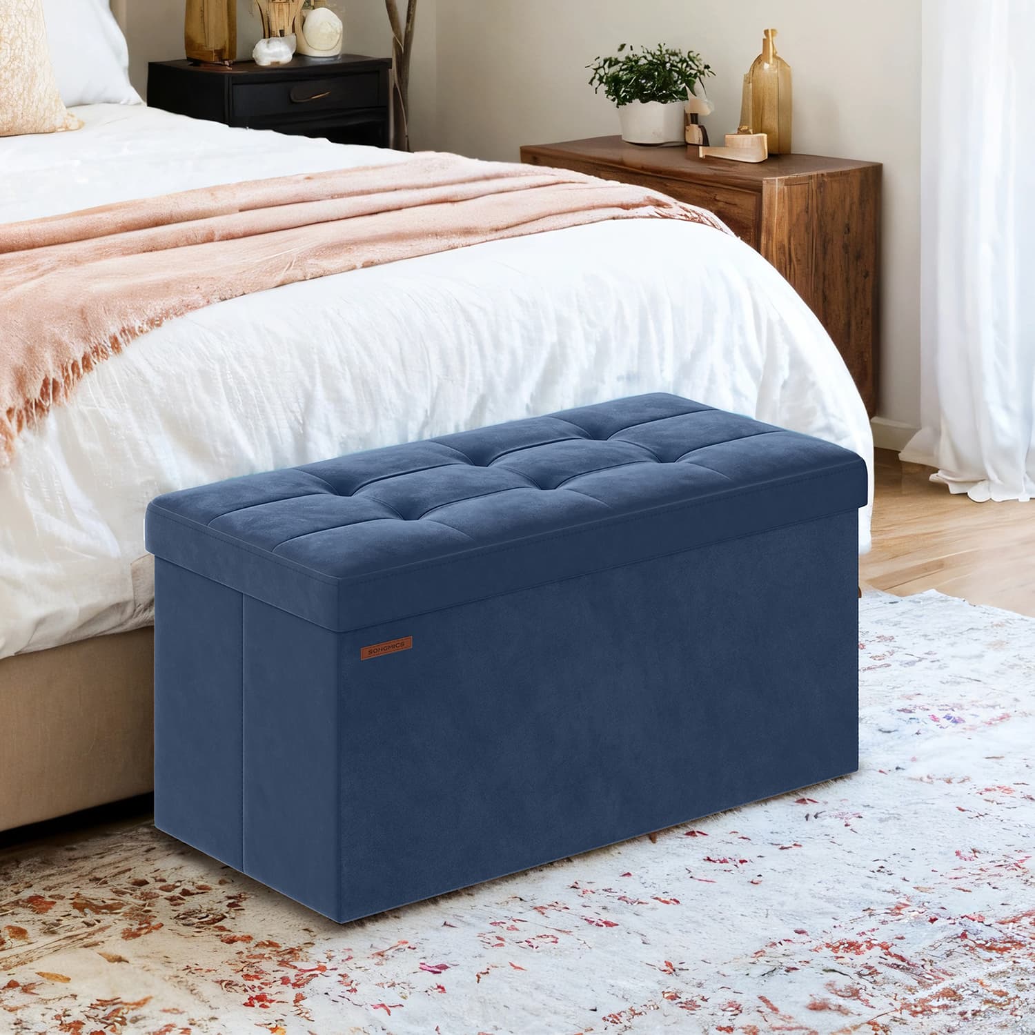 Foldable Storage Ottoman – Velvet – Slate Grey – Includes 2 Extra Storage Boxes