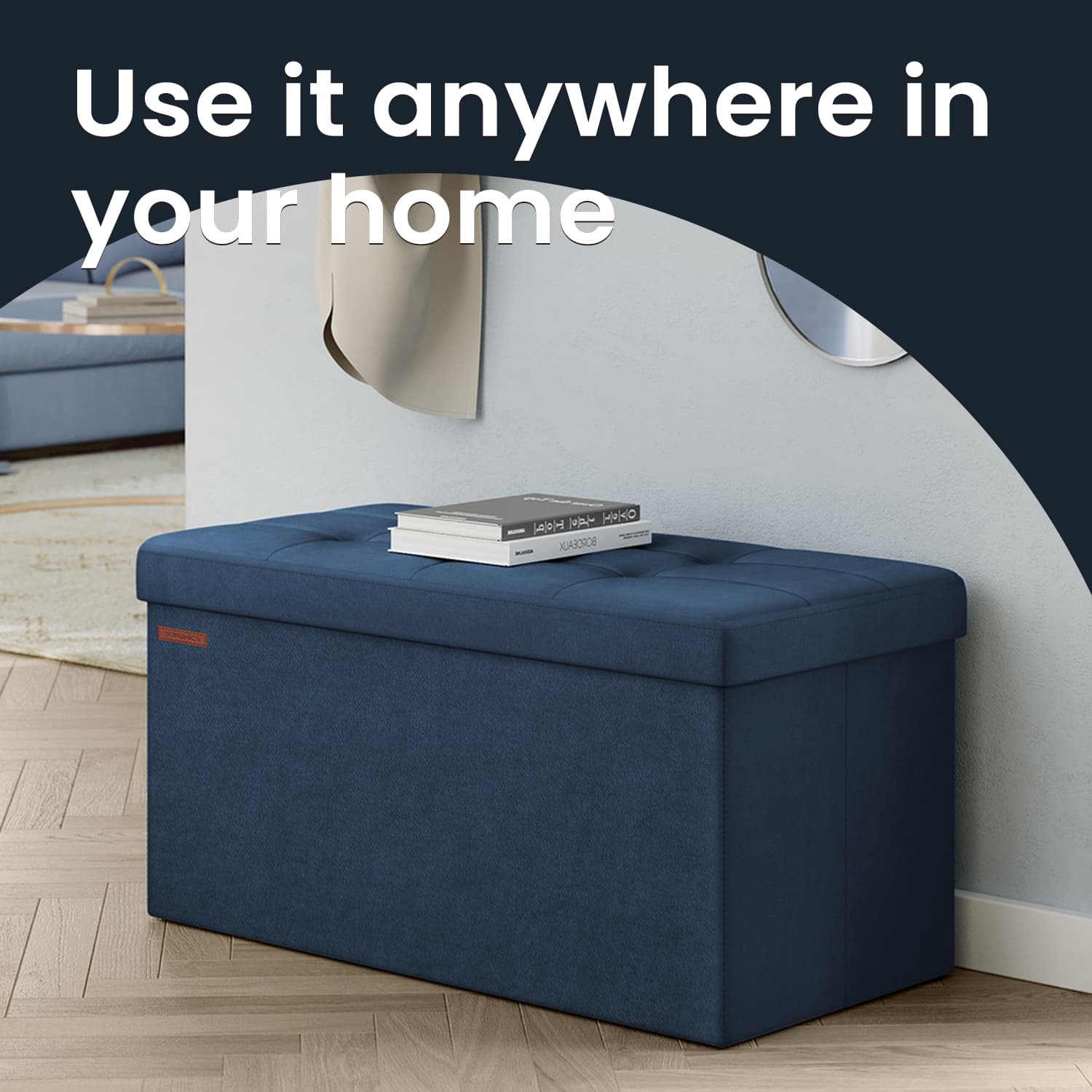 Foldable Storage Ottoman – Velvet – Slate Grey – Includes 2 Extra Storage Boxes