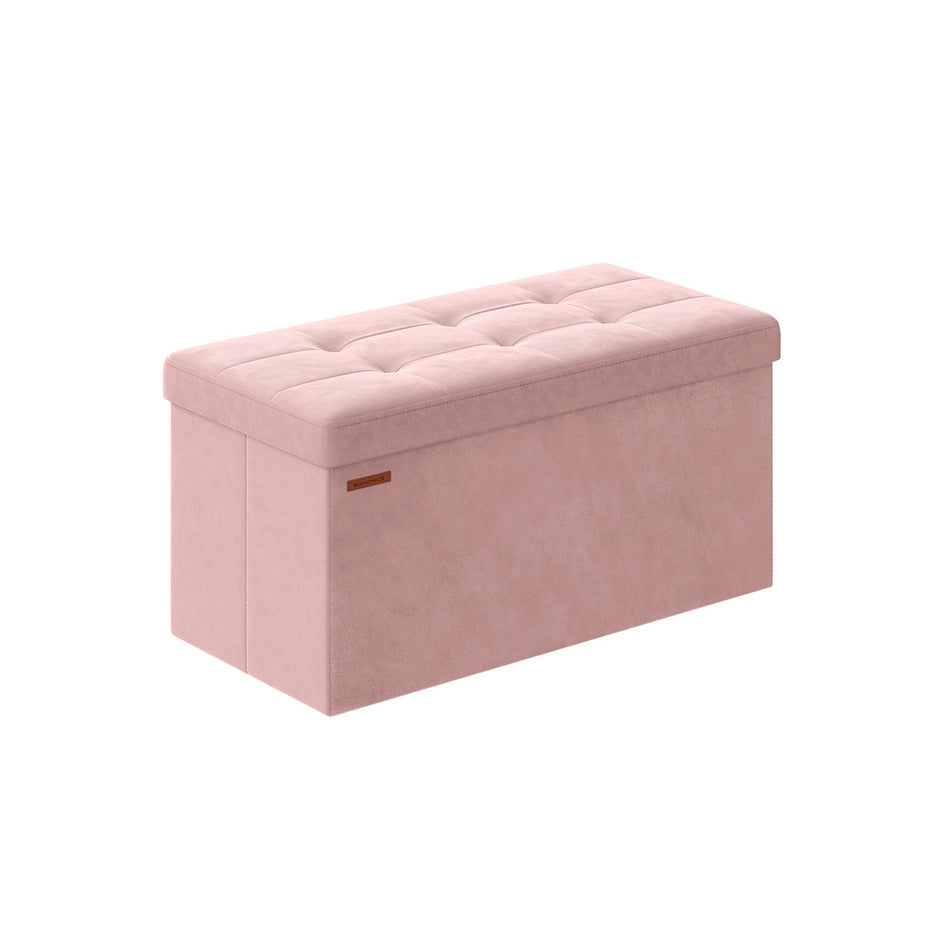 Foldable Storage Ottoman Bench – Velvet – Jelly Pink – Includes 2 Extra Storage Boxes