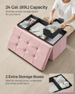 Foldable Storage Ottoman Bench – Velvet – Jelly Pink – Includes 2 Extra Storage Boxes