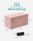 Foldable Storage Ottoman Bench – Velvet – Jelly Pink – Includes 2 Extra Storage Boxes