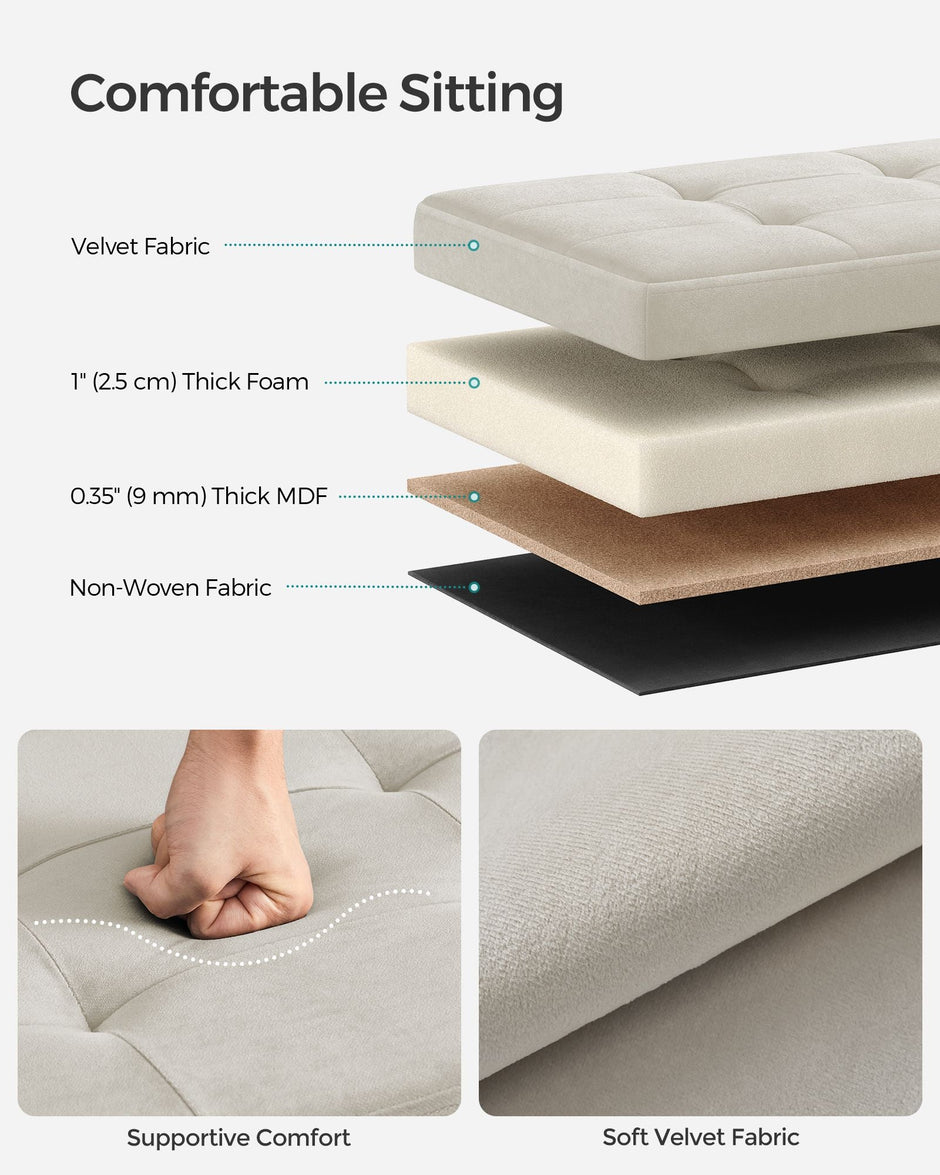Foldable Ottoman – Velvet – Gray – Multi-functional Storage Bench with Extra Storage Boxes