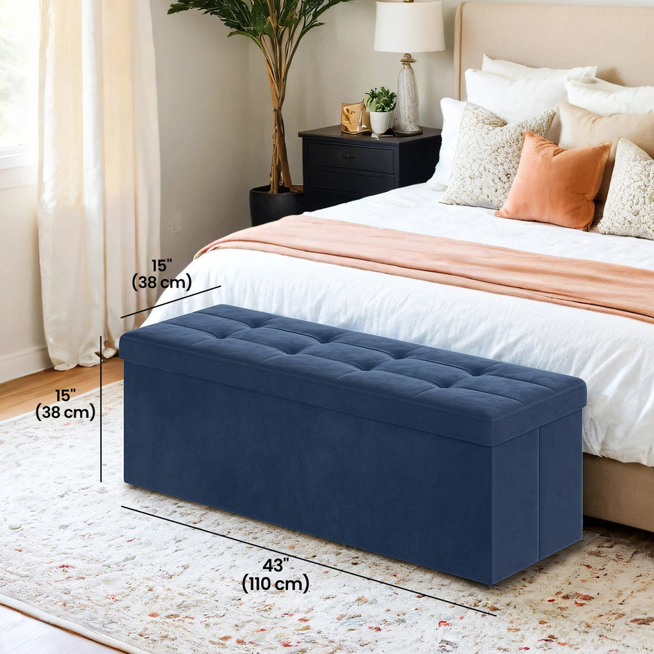 Foldable Storage Ottoman – Fabric – Blue – 300 kg Capacity