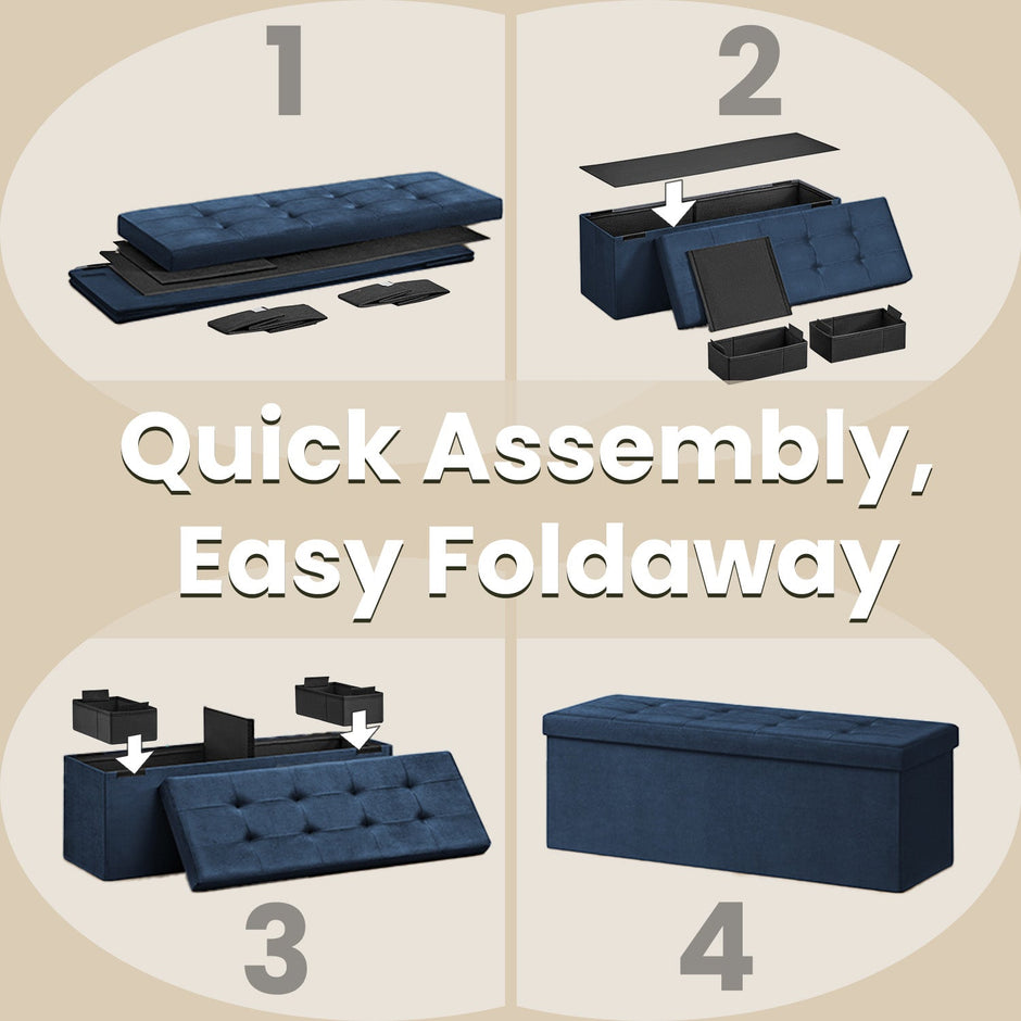 Foldable Storage Ottoman – Fabric – Blue – 300 kg Capacity