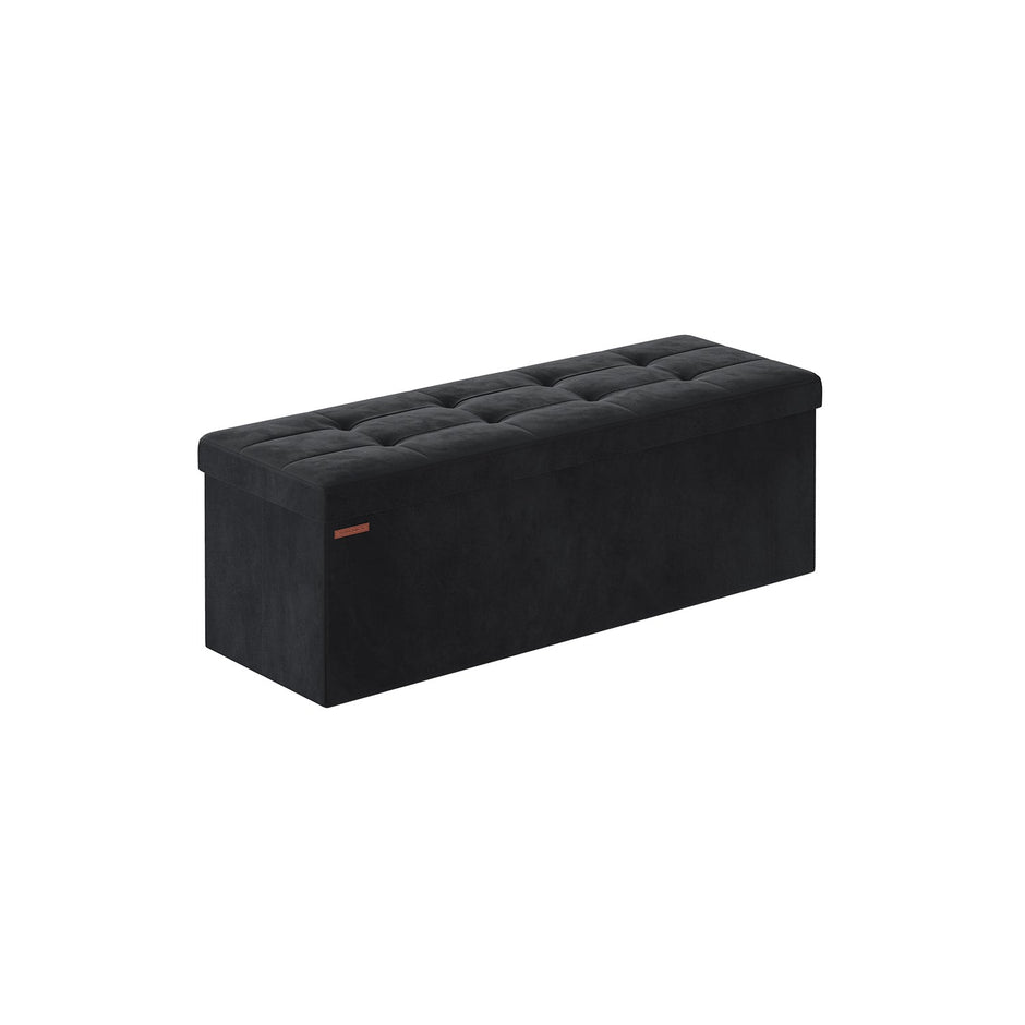 Foldable Storage Ottoman – Velvet – Ink Black – Includes 2 Extra Storage Boxes