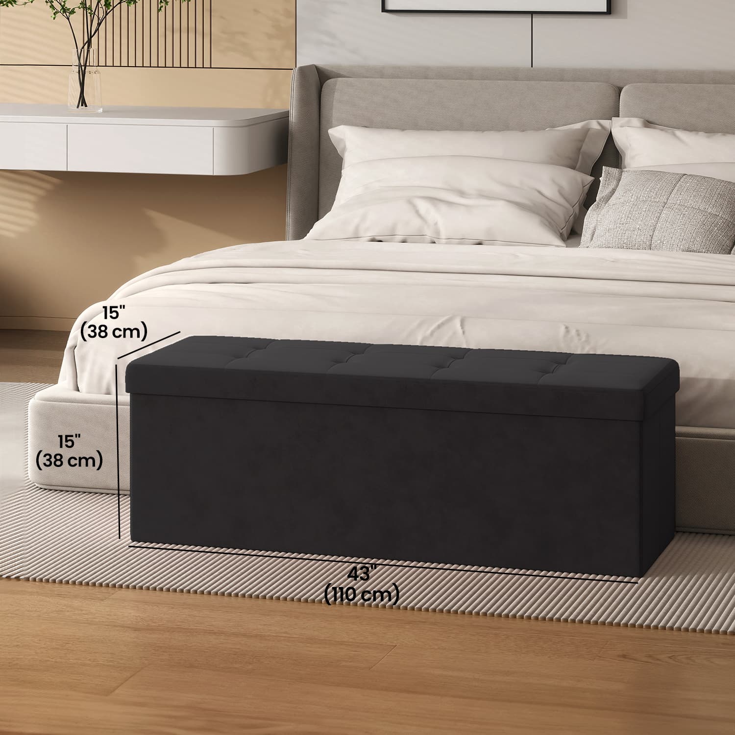 Foldable Storage Ottoman – Velvet – Slate Grey – Includes 2 Extra Storage Boxes