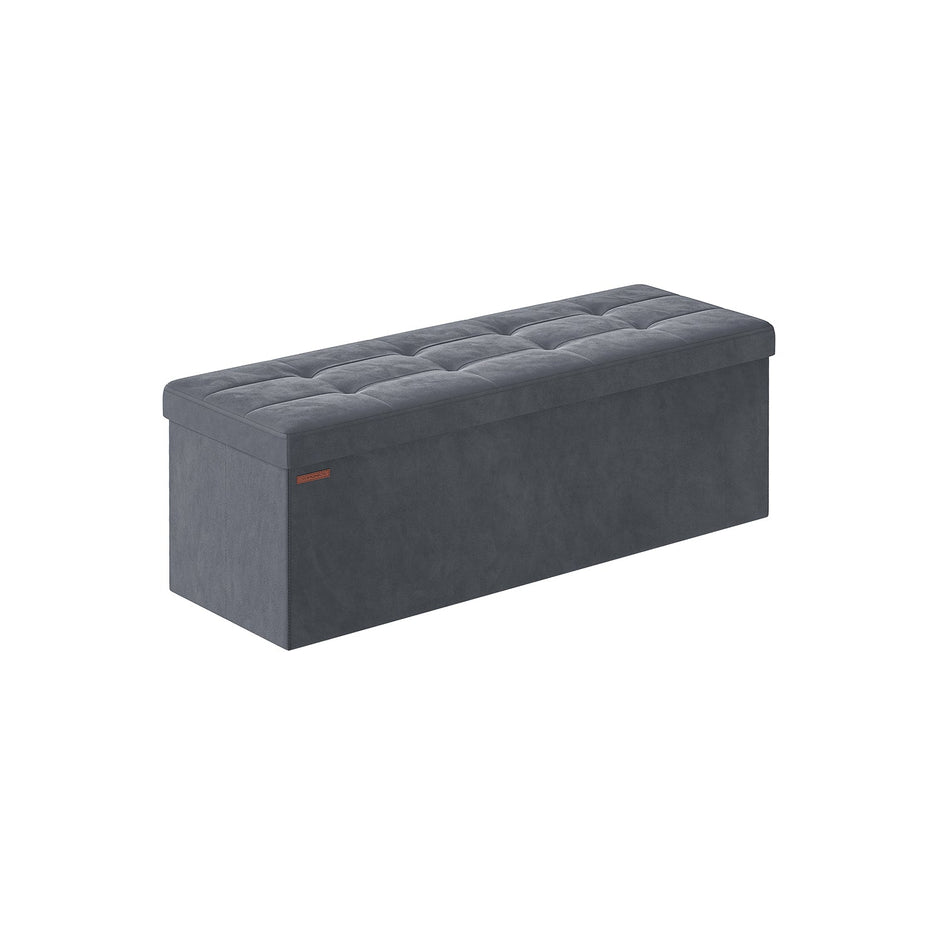 Foldable Storage Ottoman – Velvet – Slate Grey – Load Capacity 300 kg, Includes 2 Extra Storage Boxes