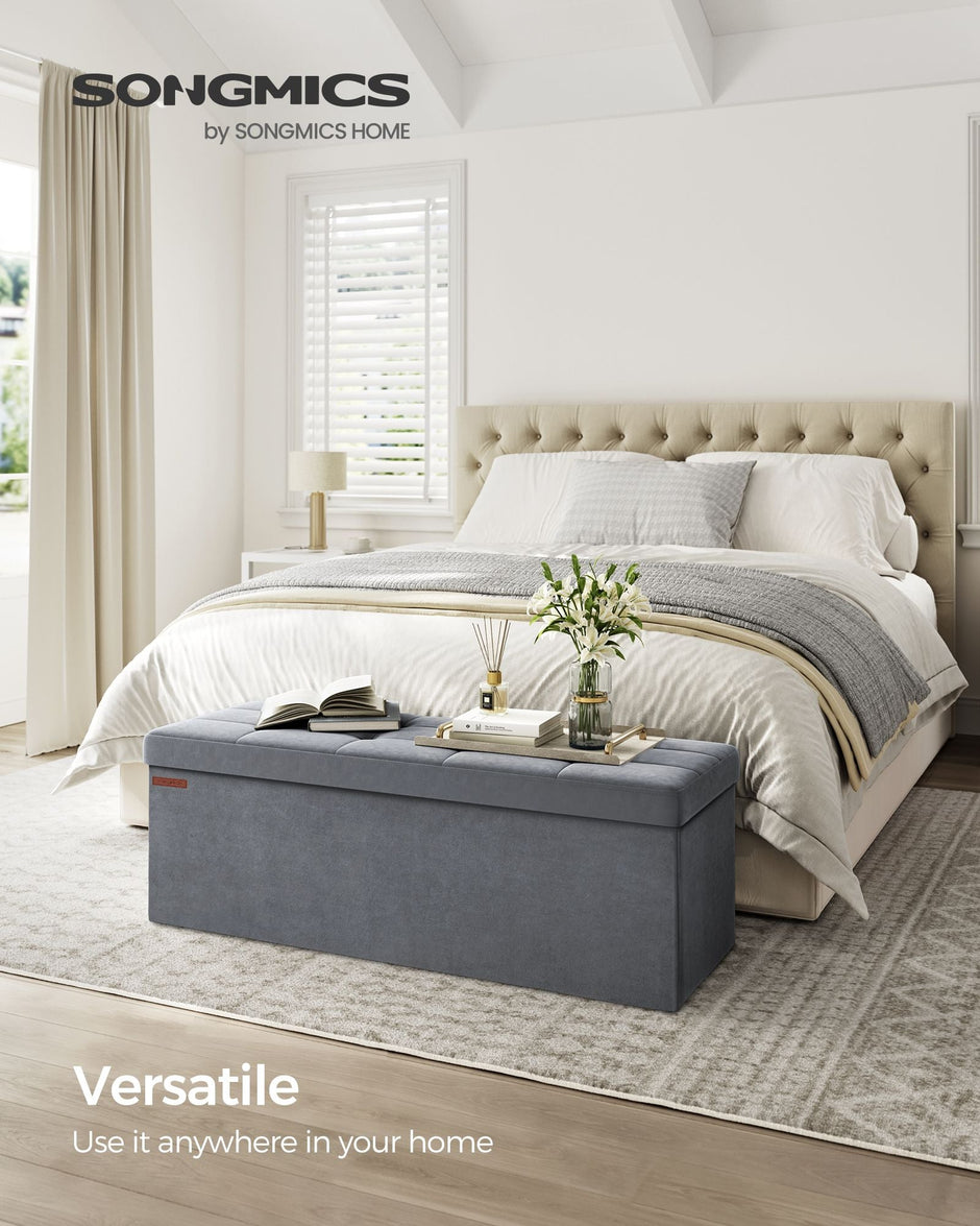 Foldable Storage Ottoman – Velvet – Slate Grey – Load Capacity 300 kg, Includes 2 Extra Storage Boxes
