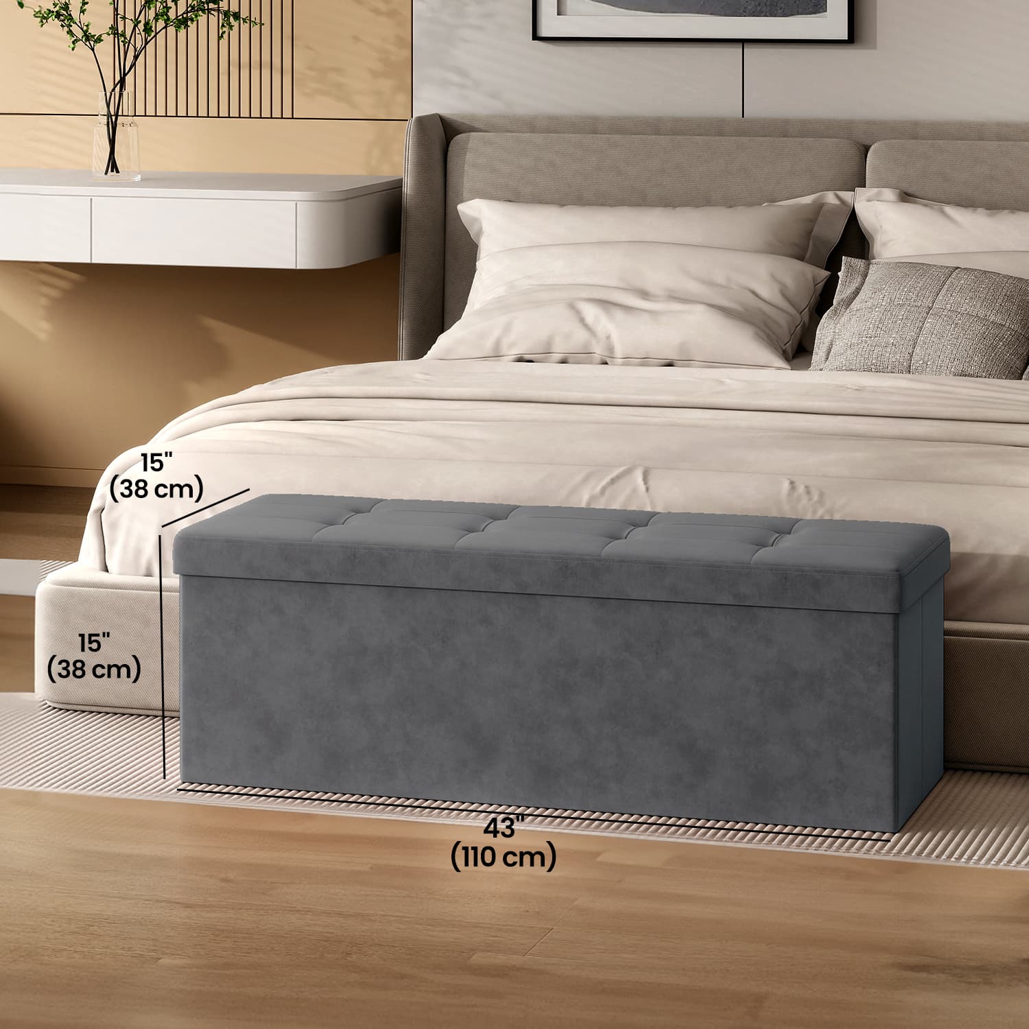 Storage Ottoman – Fabric – Slate Grey – Foldable with Storage