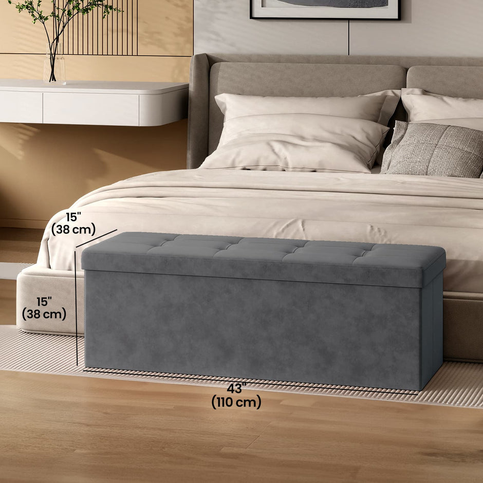 Storage Ottoman – Fabric – Slate Grey – Foldable with Storage