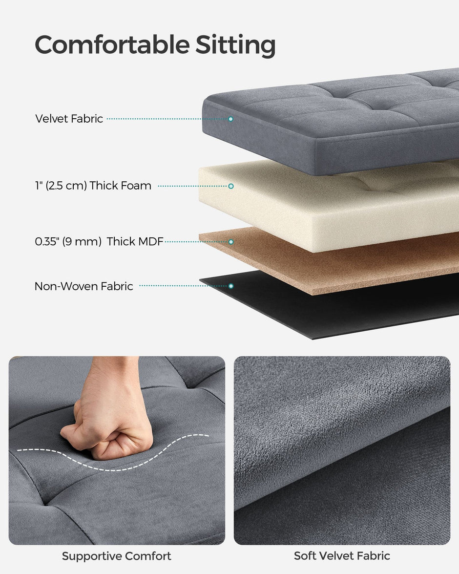 Foldable Storage Ottoman – Velvet – Slate Grey – Load Capacity 300 kg, Includes 2 Extra Storage Boxes