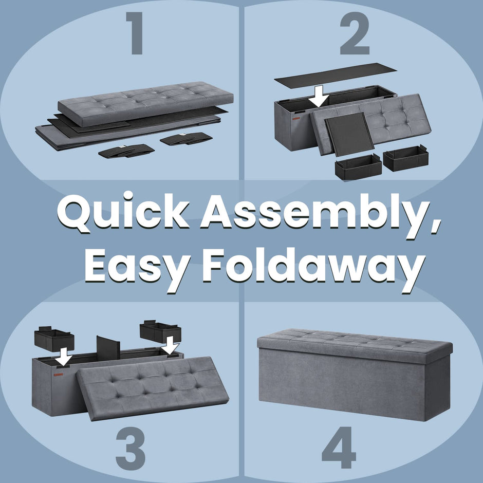 Storage Ottoman – Fabric – Slate Grey – Foldable with Storage