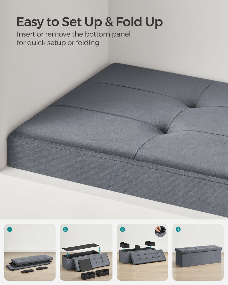 Foldable Storage Ottoman – Velvet – Slate Grey – Load Capacity 300 kg, Includes 2 Extra Storage Boxes