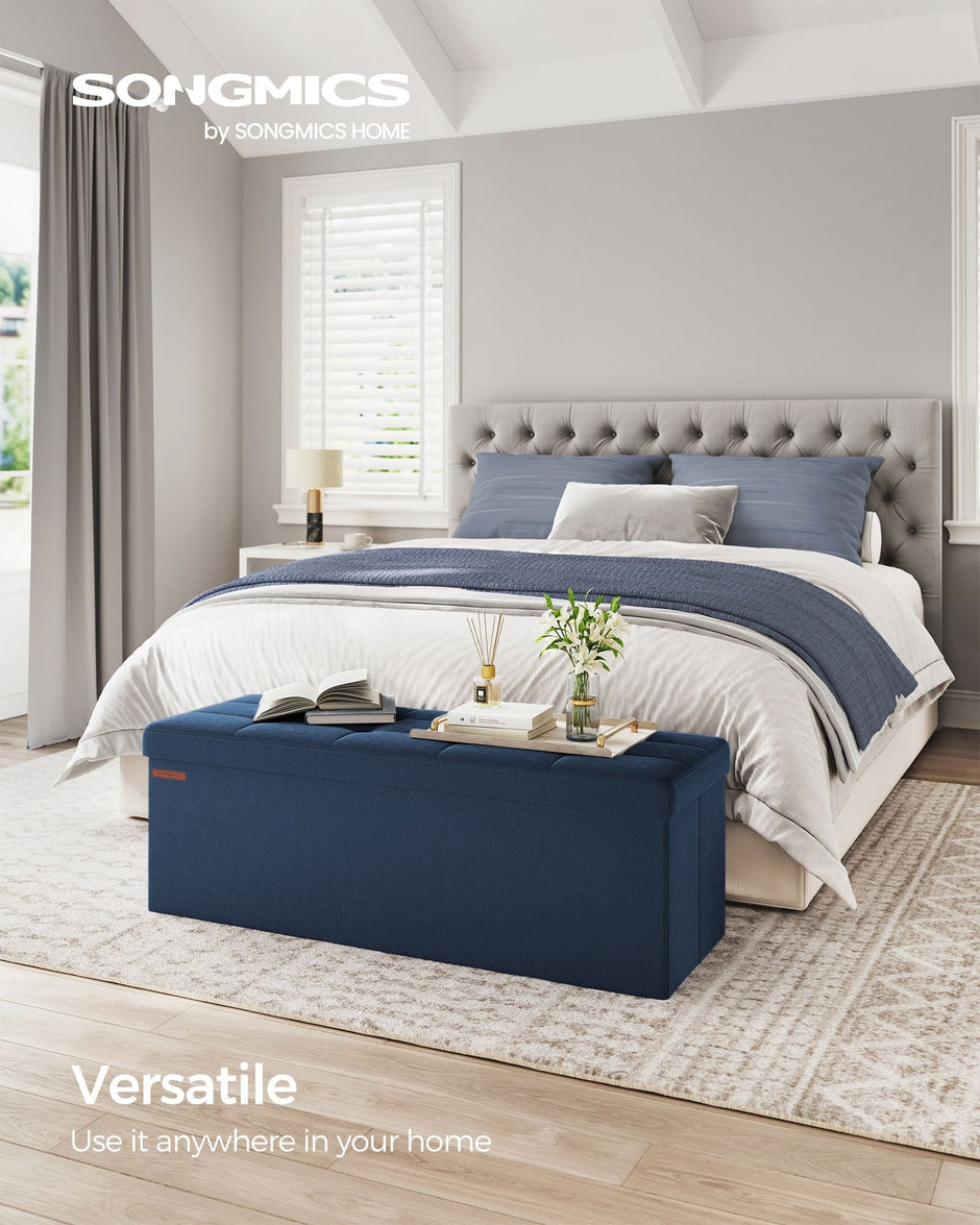 Foldable Storage Ottoman – Velvet – Midnight Blue – Includes 2 Extra Storage Boxes, 300 kg Load Capacity