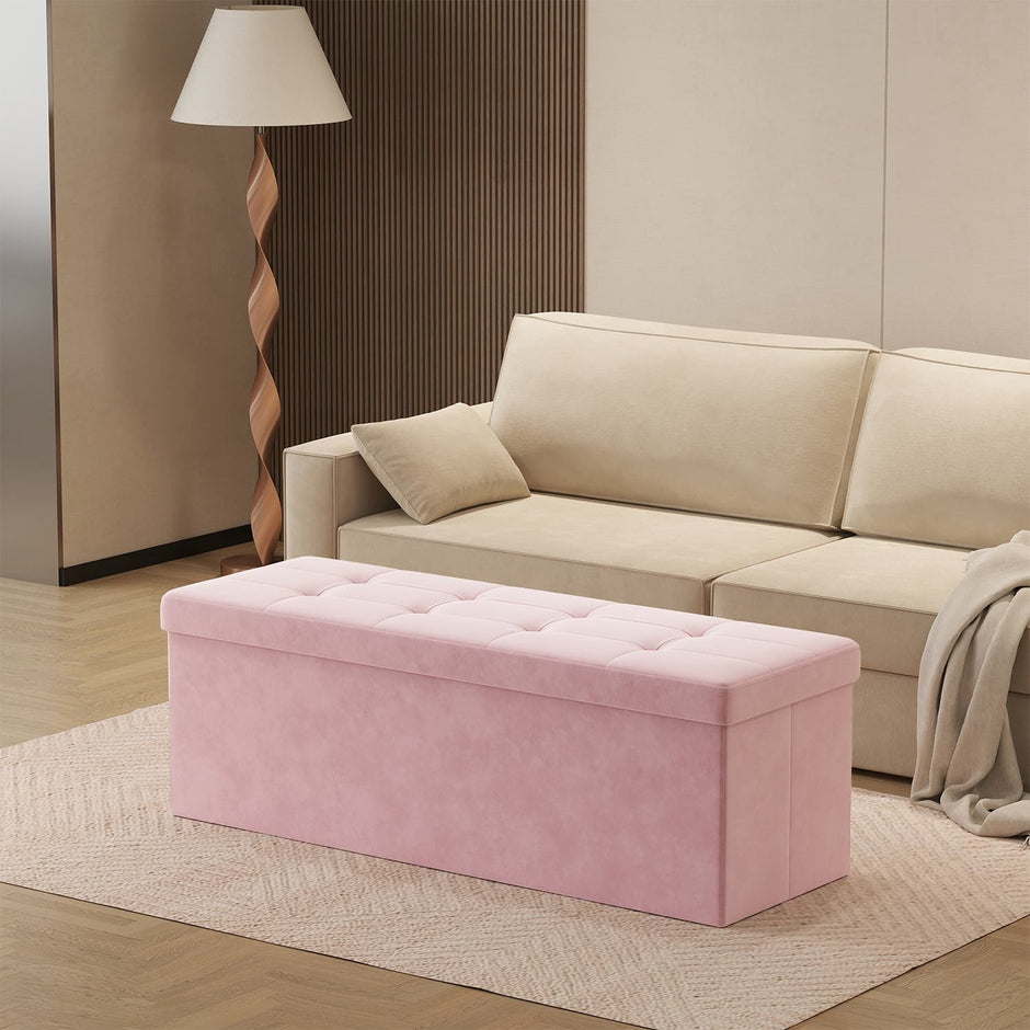 Foldable Ottoman – Fabric – Pink – 300 kg Capacity with Storage