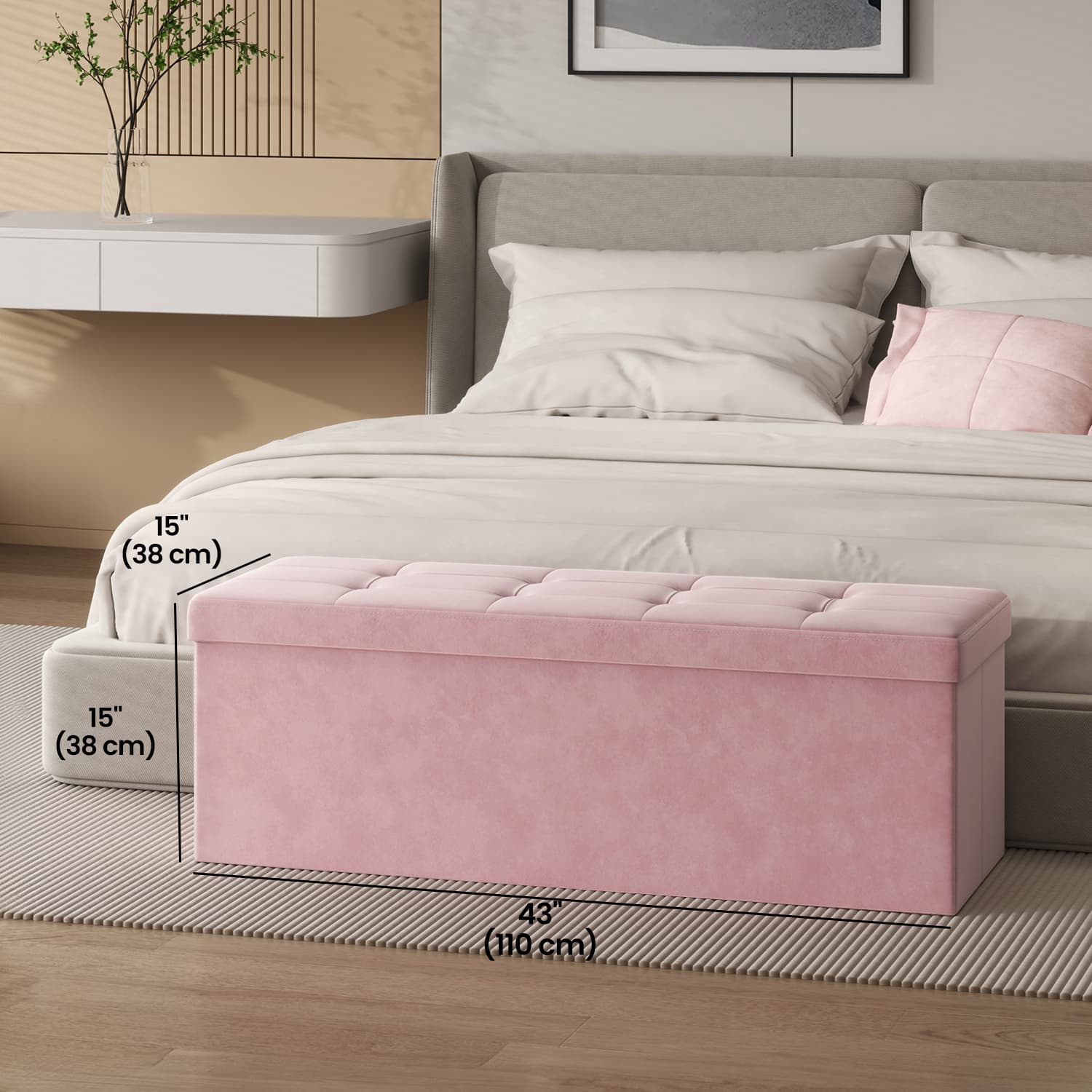 Foldable Ottoman – Fabric – Pink – 300 kg Capacity with Storage