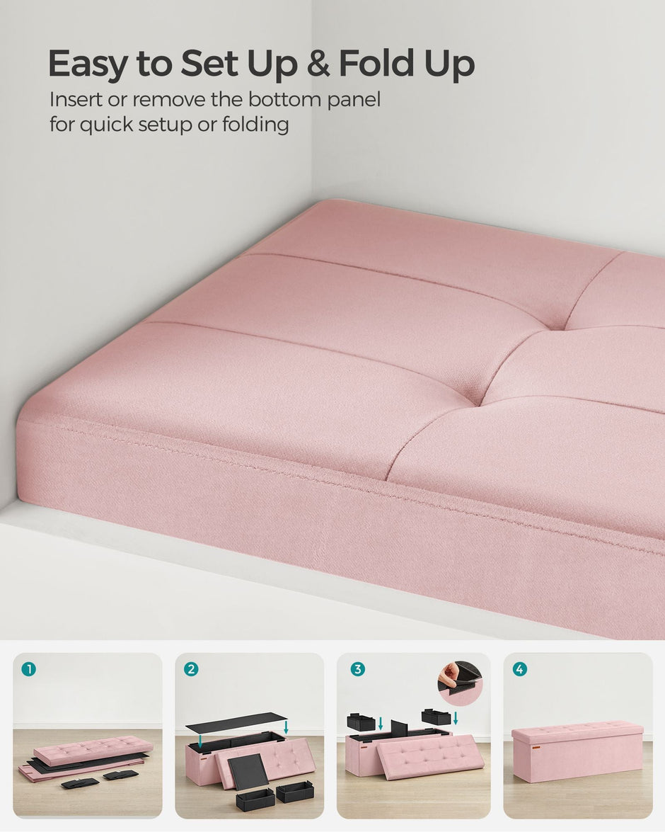 Foldable Storage Ottoman – Velvet – Jelly Pink – 300 kg Load Capacity, Includes 2 Extra Storage Boxes