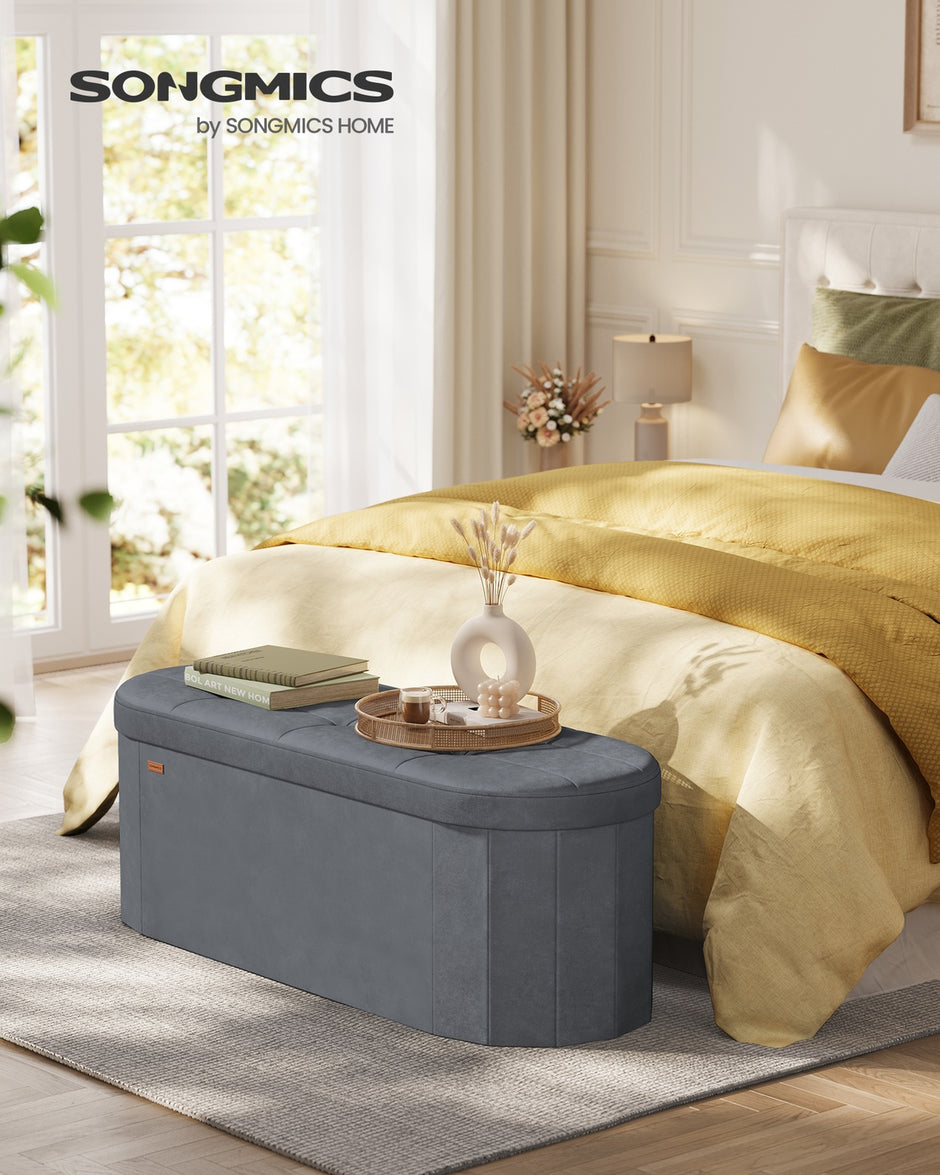 Storage Ottoman Bench - 110L - MDF, Velvet - Folding Design - Easy Assembly