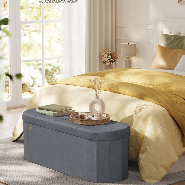Storage Ottoman Bench - 110L - MDF, Velvet - Folding Design - Easy Assembly