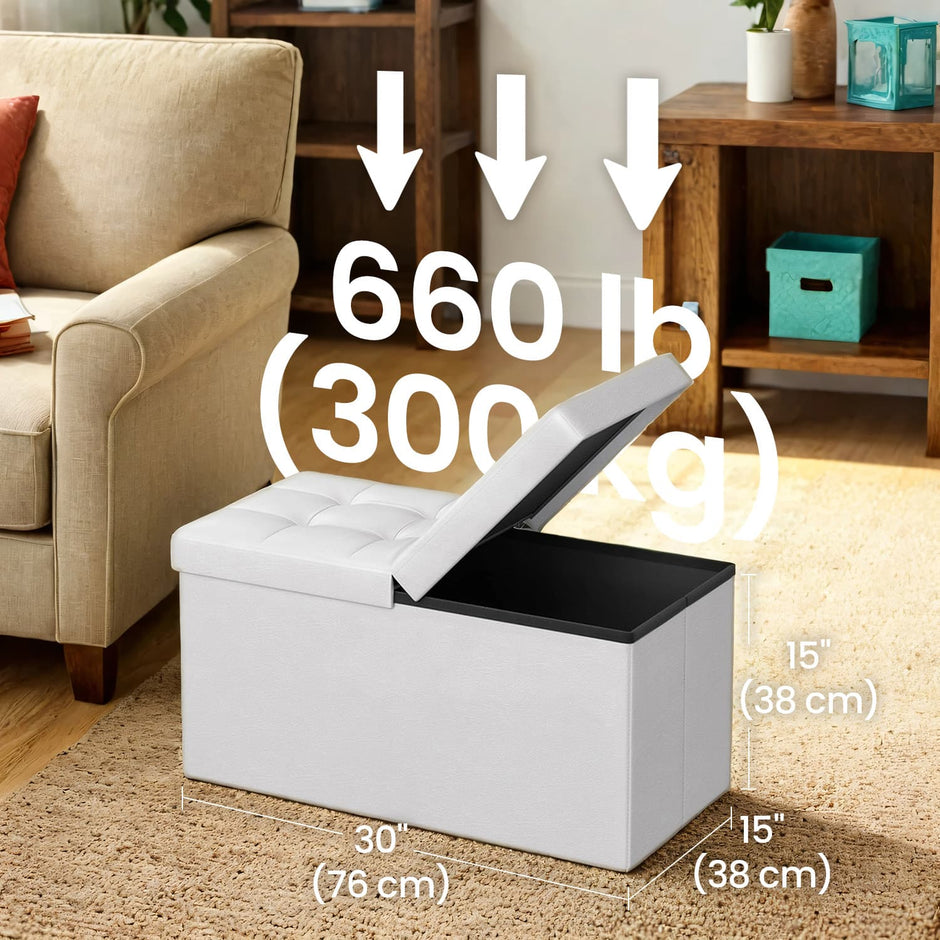 Ottoman Bench – PU Leather and Foam – Black – Folding with Storage Space