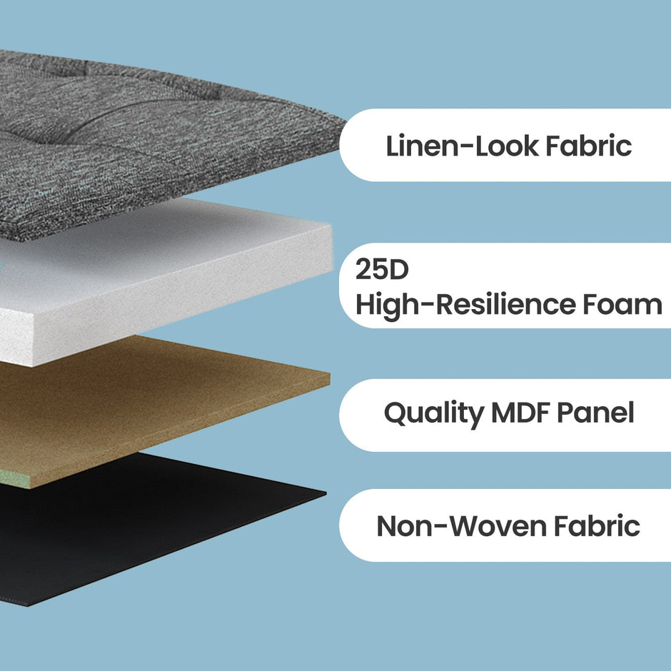 Linen Look Ottoman – Foam, MDF – Dark Grey – Folding Design, 80L Capacity
