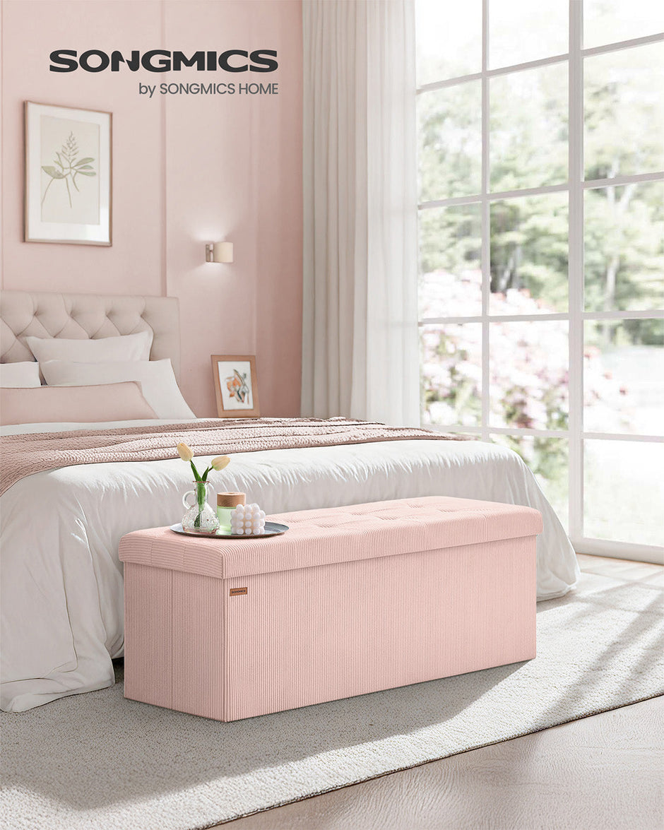 Foldable Storage Ottoman Bench – Fabric – Jelly Pink – Versatile Foot Rest and Storage Solution