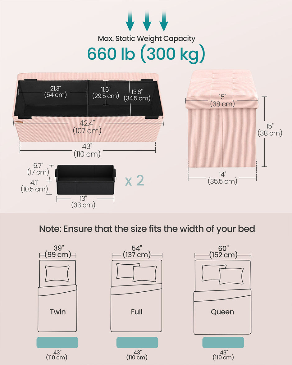 Foldable Storage Ottoman Bench – Fabric – Jelly Pink – Versatile Foot Rest and Storage Solution