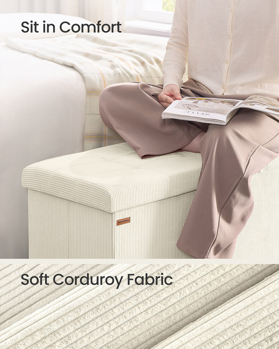 Foldable Storage Ottoman Bench – Fabric – Jelly Pink – Versatile Foot Rest and Storage Solution