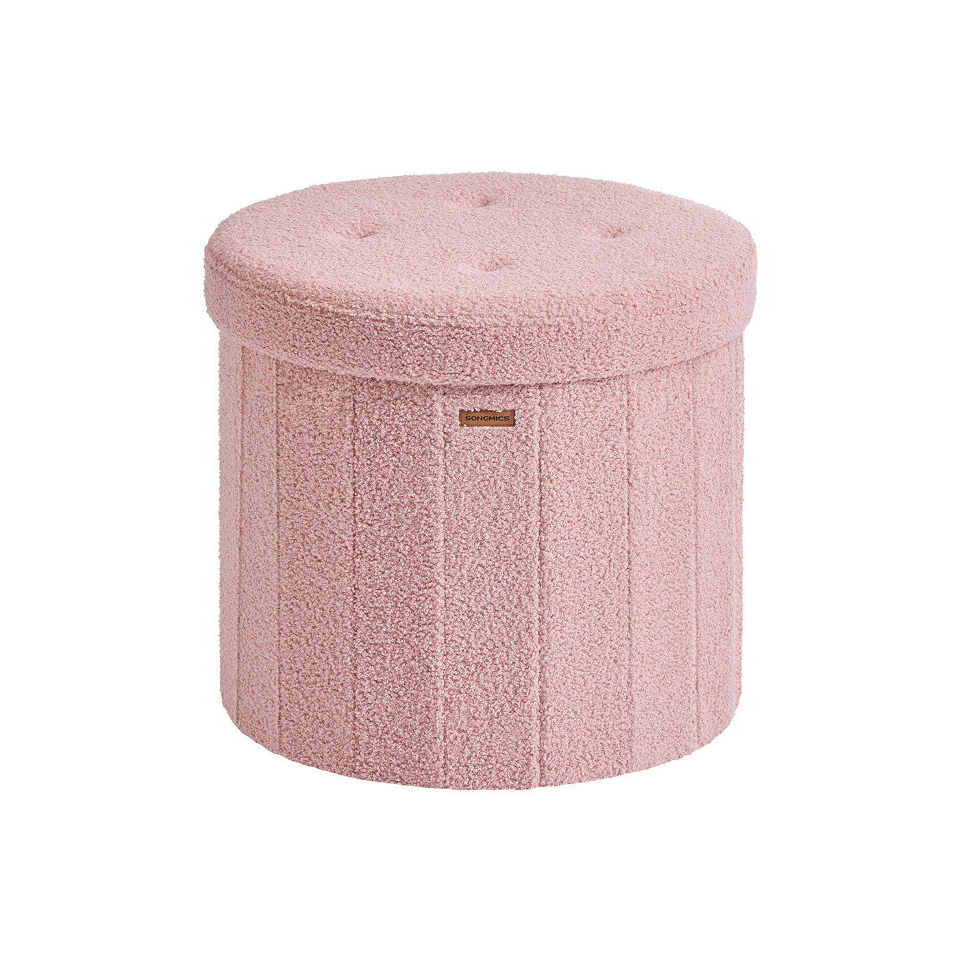 Round Storage Ottoman – Teddy Fleece – Jelly Pink – Foldable with Removable Lid