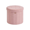 Round Storage Ottoman – Teddy Fleece – Jelly Pink – Foldable with Removable Lid