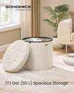 Round Storage Ottoman – Teddy Fleece – Jelly Pink – Foldable with Removable Lid