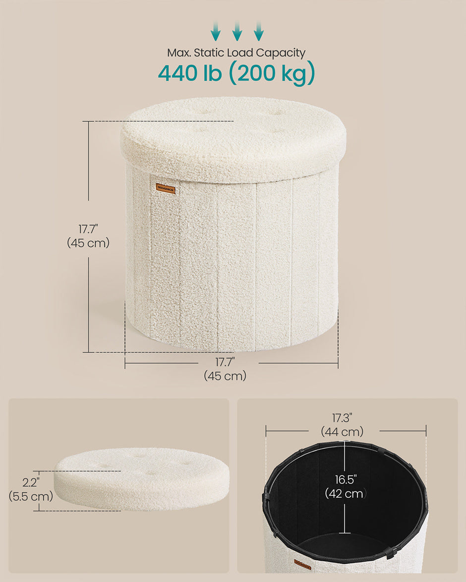 Round Storage Ottoman – Teddy Fleece – Jelly Pink – Foldable with Removable Lid
