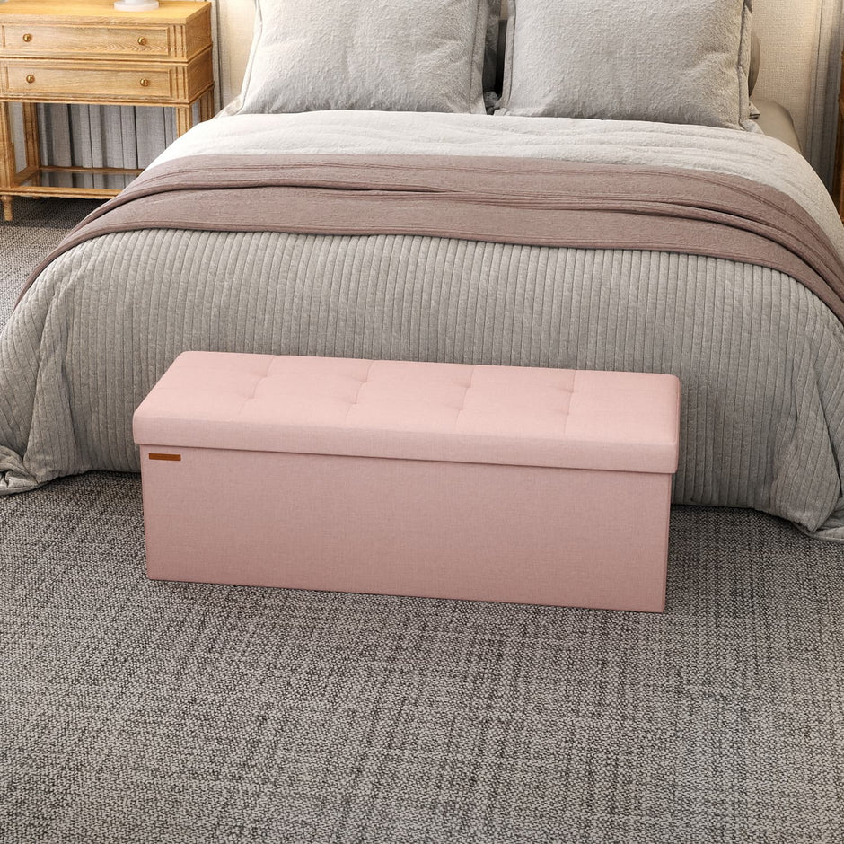 Storage Ottoman Bench – Fabric – Ink Black – Foldable with Storage, Suitable for Living Room and Bedroom