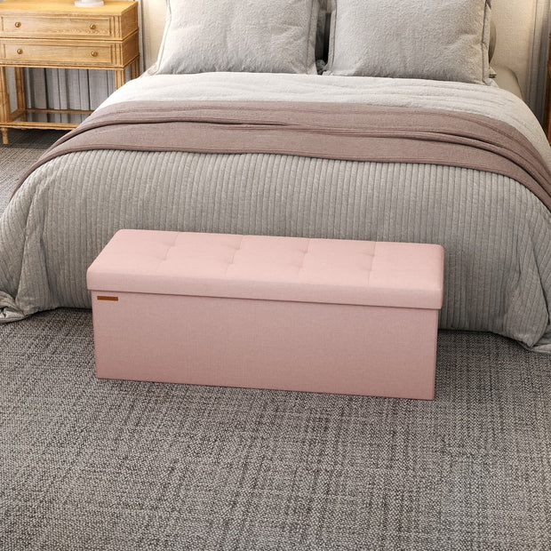 Storage Ottoman Bench – Fabric – Ink Black – Foldable with Storage, Suitable for Living Room and Bedroom