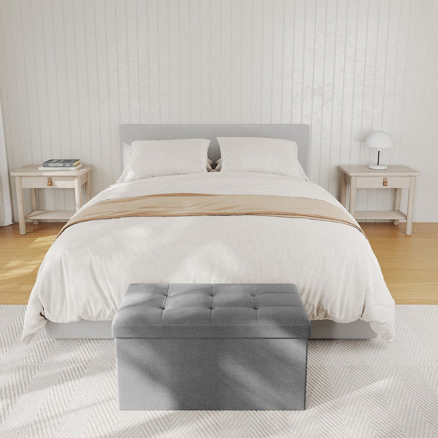 Storage Ottoman Bench – Linen Fabric – Light Grey – Versatile Folding Design