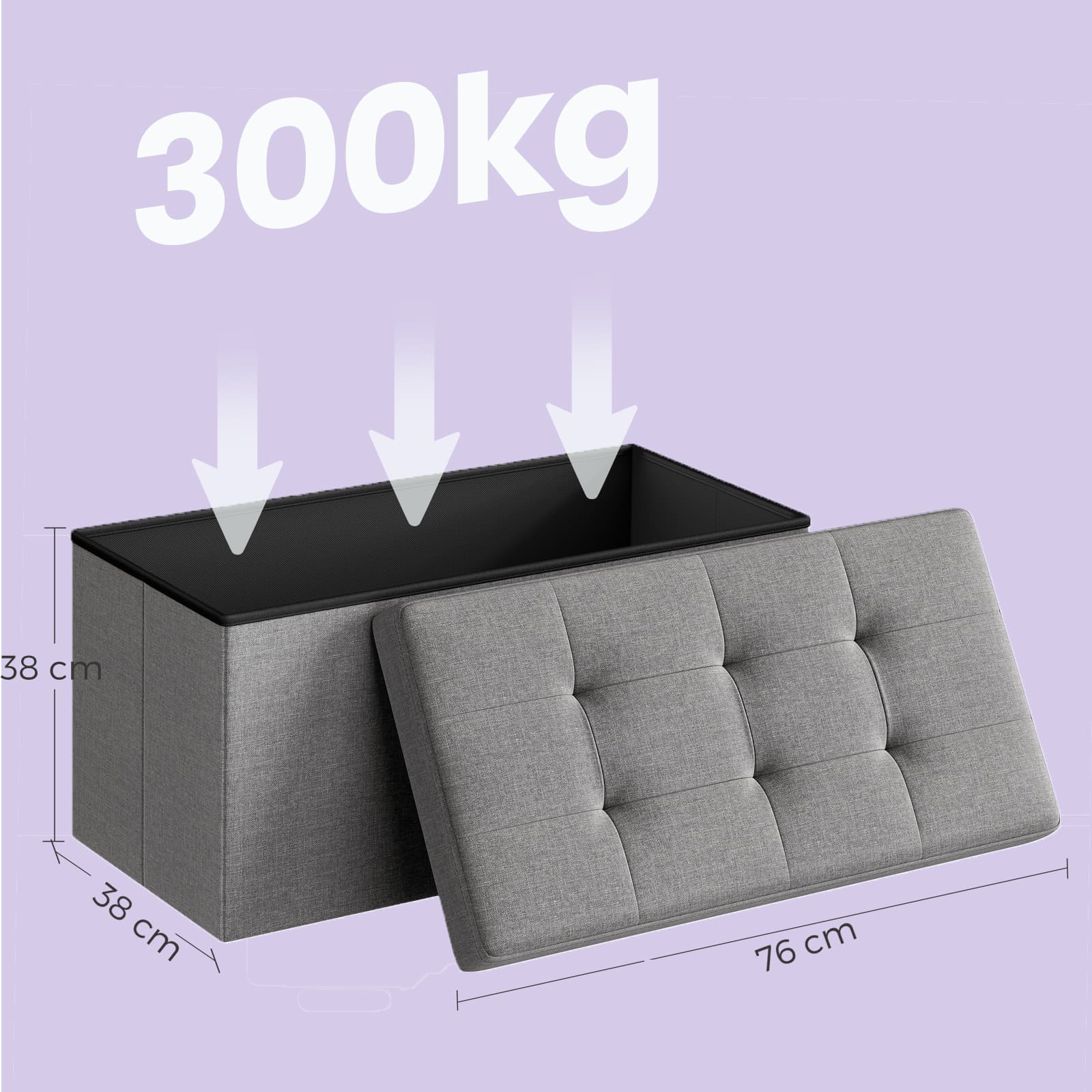 Storage Ottoman Bench – Linen Fabric – Light Grey – Versatile Folding Design