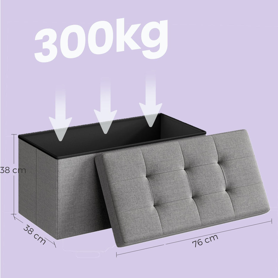 Storage Ottoman Bench – Linen Fabric – Light Grey – Versatile Folding Design