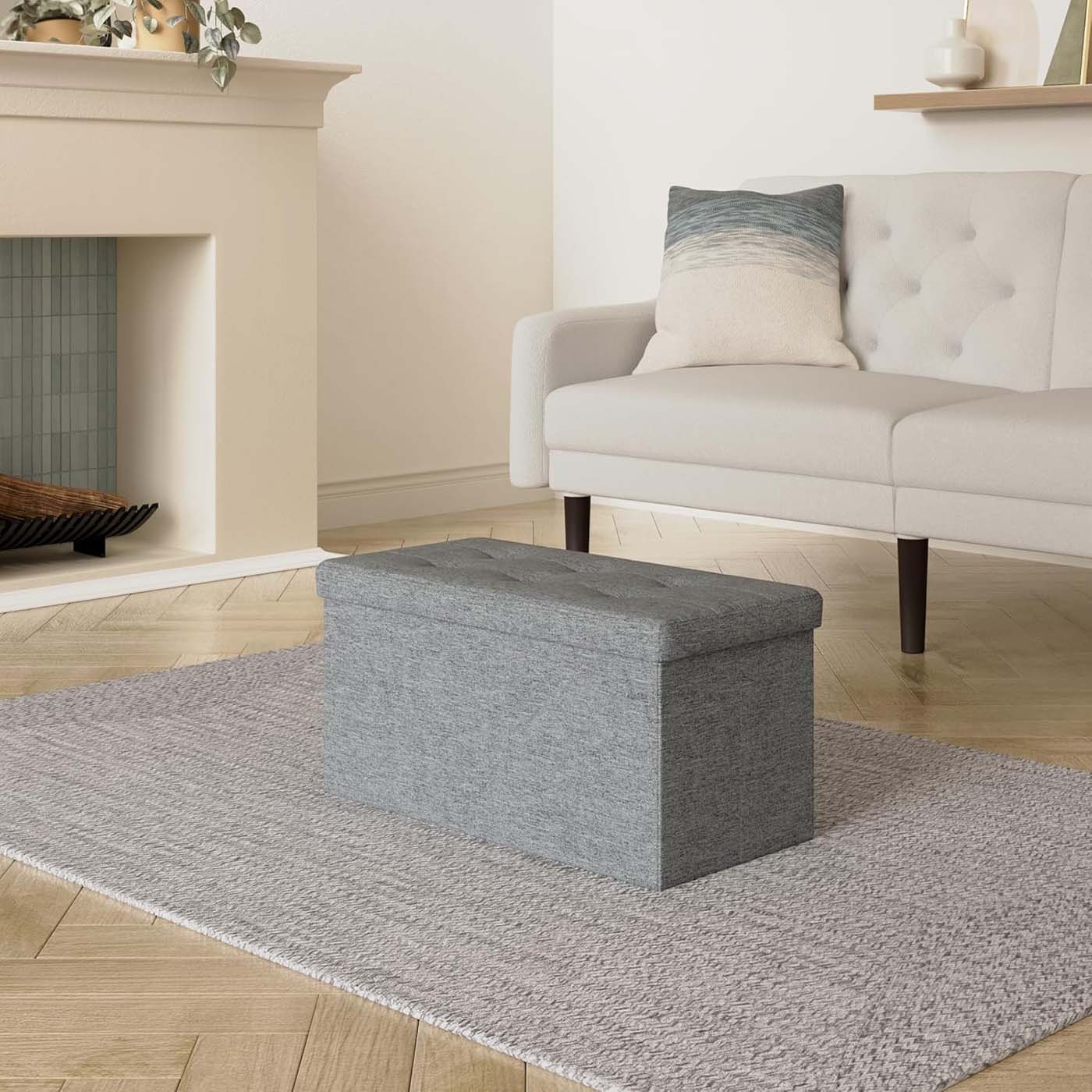 Storage Ottoman – Fabric – Ink Black – Foldable with Storage