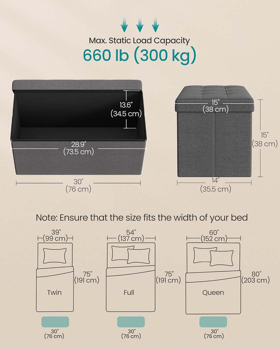 Storage Ottoman – Fabric – Ink Black – Foldable with Storage