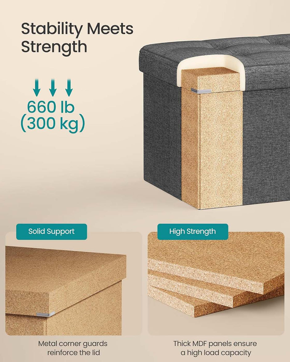 Storage Ottoman – Fabric – Ink Black – Foldable with Storage